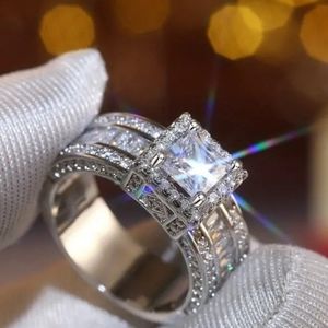 Silvertone Halo Ring w/ Square Cut Stone